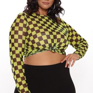 Fashion Nova Who Gone Check Me mesh Baby Tee neon Yellow/Green NWT